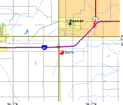 Dexter, IA (50070) map