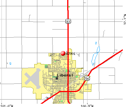 Liberal, KS (67901) map