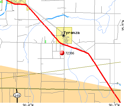 Tyronza, AR (72386) map